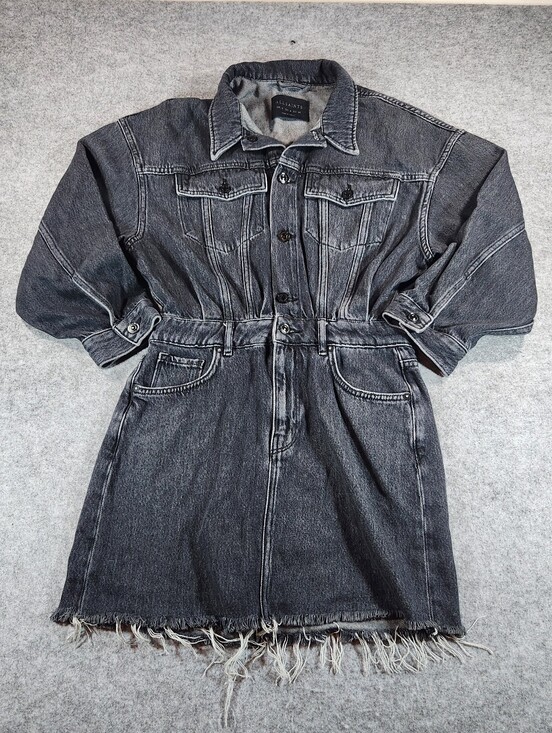 All Saints Dresses & Skirts - All Saints Washed Black Denim Dress with Frayed Hem Size 4